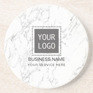 Corporate Custom Logo Modern White Marble Coaster