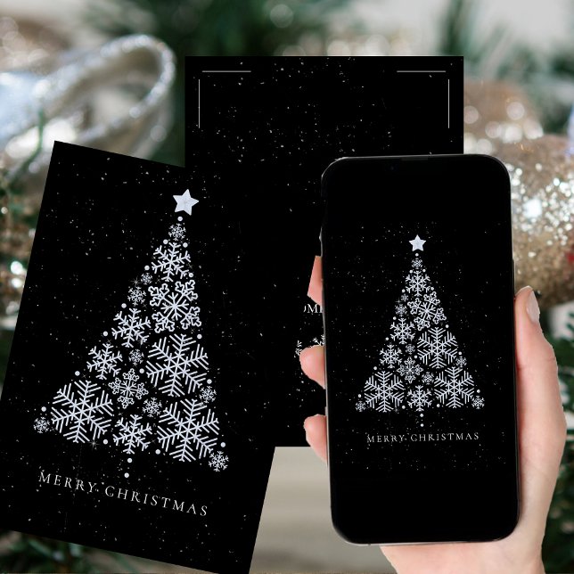 Corporate Elegant Black Snow Flake Christmas Tree Holiday Card (Corporate Elegant Black Snow Flake Christmas Tree Holiday Card)