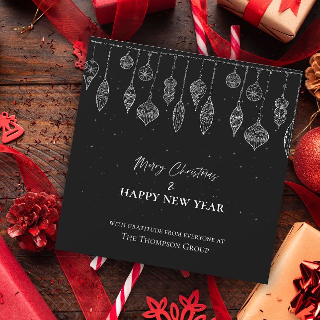 Corporate Elegant Black White Christmas New Year (Corporate Elegant Black White Christmas New Year Holiday Card)