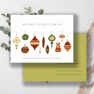 CORPORATE ELEGANT RED GREEN CHRISTMAS ORNAMENTS HOLIDAY POSTCARD