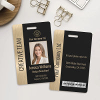 Corporate Employee Black Faux Brushed Gold ID
