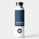 Corporate Employee Logo, Name, Profession Water Bottle<br><div class="desc">Easily personalize this Custom Employee Name water bottle with business logo. A simple business design in navy blue and white colours fully customizable in front and back sizes,  sans-serif basic and modern fonts and a professional and clear look. Any colour,  any font. No minimum order.</div>