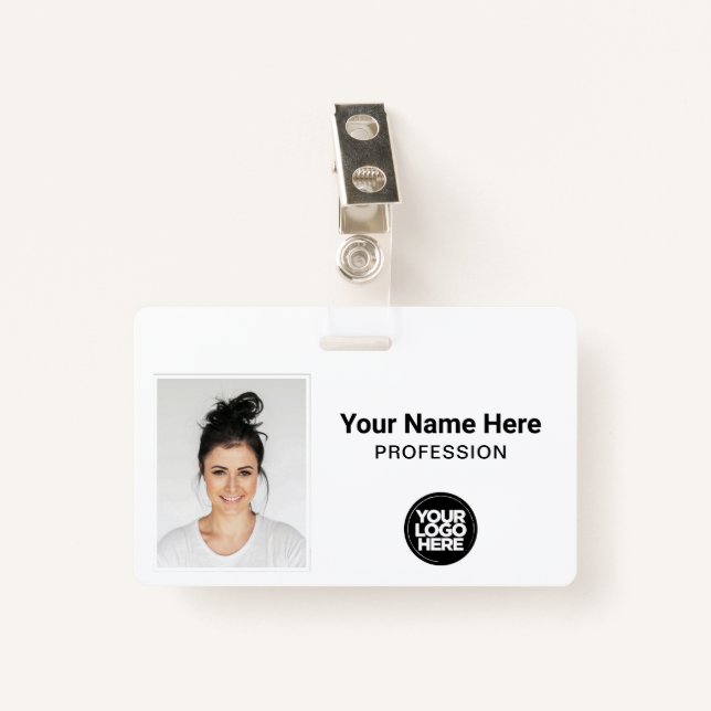 Corporate Employee, Name, Logo, Photo ID Badge (Front with Clip)