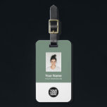 Corporate Employee Photo, Bar Code, Logo, Name Luggage Tag<br><div class="desc">Easily personalize this Custom Employee Name Luggage Tag with Photo, Scan Bar Code and business logo. A simple business design in organic ecofriendly sage green colours fully customizable in front and back sizes, sans-serif basic and modern fonts and a professional and clear look. Perfect as Employee Business Travel Gadgets, Travel...</div>