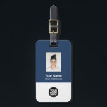 Corporate Employee Photo, Bar Code, Logo, Name Luggage Tag<br><div class="desc">Easily personalize this Custom Employee Name Luggage Tag with Photo, Scan Bar Code and business logo. A simple business design in navy blue and white colours fully customizable in front and back sizes, sans-serif basic and modern fonts and a professional and clear look. Perfect as Employee Business Travel Gadgets, Travel...</div>