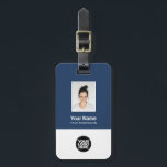 Corporate Employee Photo, Bar Code, Logo, Name Luggage Tag<br><div class="desc">Easily personalize this Custom Employee Name Luggage Tag with Photo, Scan Bar Code and business logo. A simple business design in navy blue and white colours fully customizable in front and back sizes, sans-serif basic and modern fonts and a professional and clear look. Perfect as Employee Business Travel Gadgets, Travel...</div>