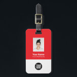 Corporate Employee Photo, Bar Code, Logo, Name Luggage Tag<br><div class="desc">Easily personalize this Custom Employee Name Luggage Tag with Photo, Scan Bar Code and business logo. A simple business design in red and white colours fully customizable in front and back sizes, sans-serif basic and modern fonts and a professional and clear look. Perfect as Employee Business Travel Gadgets, Travel Accessories...</div>