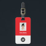 Corporate Employee Photo, Bar Code, Logo, Name Luggage Tag<br><div class="desc">Easily personalize this Custom Employee Name Luggage Tag with Photo, Scan Bar Code and business logo. A simple business design in red and white colours fully customizable in front and back sizes, sans-serif basic and modern fonts and a professional and clear look. Perfect as Employee Business Travel Gadgets, Travel Accessories...</div>