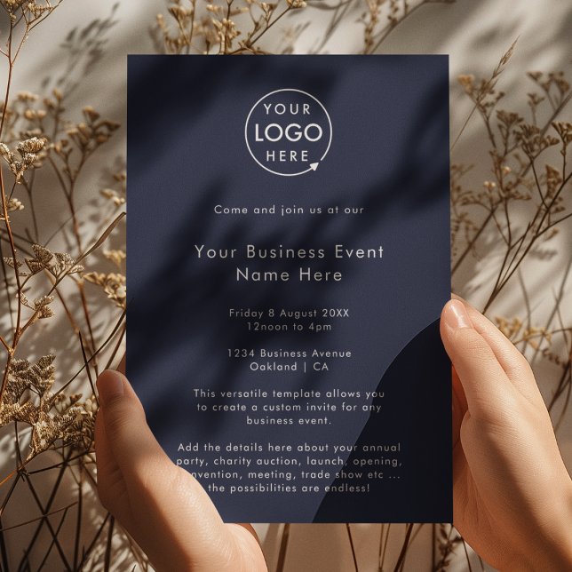 Corporate Event | Navy Blue Minimalist Business Invitation (Modern stylish navy blue business event invite template by Guava - sleek, clean, and customizable)