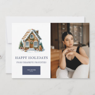 Corporate Gingerbread Cottage Real Estate Photo Holiday Card