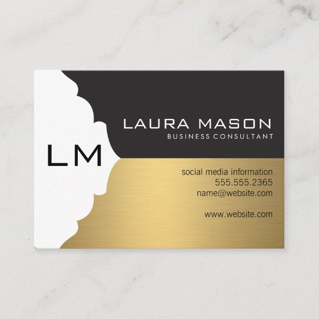 Corporate Gold Black with Monogram Business Card (Front)