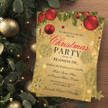 Corporate Gold Winter Glam Christmas Party Invitation<br><div class="desc">Elegant Corporate Christmas Party / Holiday Party / Winter Party Invitation template with festive baubles & glitter snowflakes design in Gold. Great to use for Corporate dinner parties,  Winter balls and galas,  black tie / events and office parties.</div>