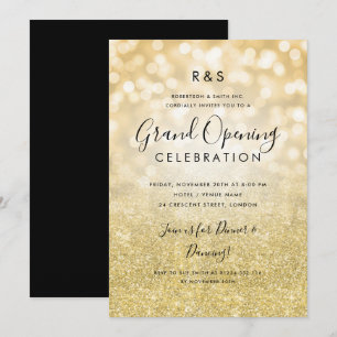 Corporate Grand Opening Gold Glitter & Lights Invitation
