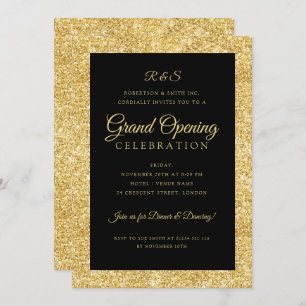 Corporate Grand Opening Gold Glitter Monogram Invitation