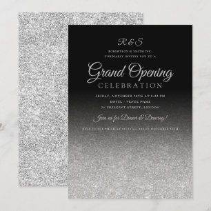 Corporate Grand Opening Silver Glam Glitter Black  Invitation
