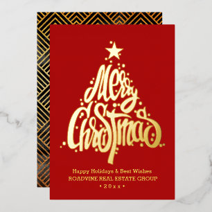 Corporate Greeting Elegant Gold Script Business Foil Holiday Card