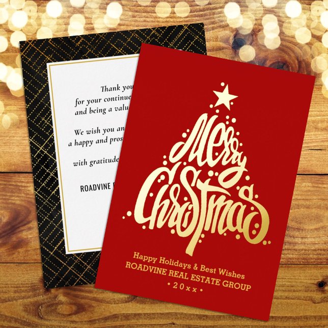 Corporate Greeting Elegant Gold Script Business Foil Holiday Card (Creator Uploaded)