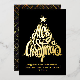 Corporate Greeting Elegant Gold Script Business Foil Holiday Card