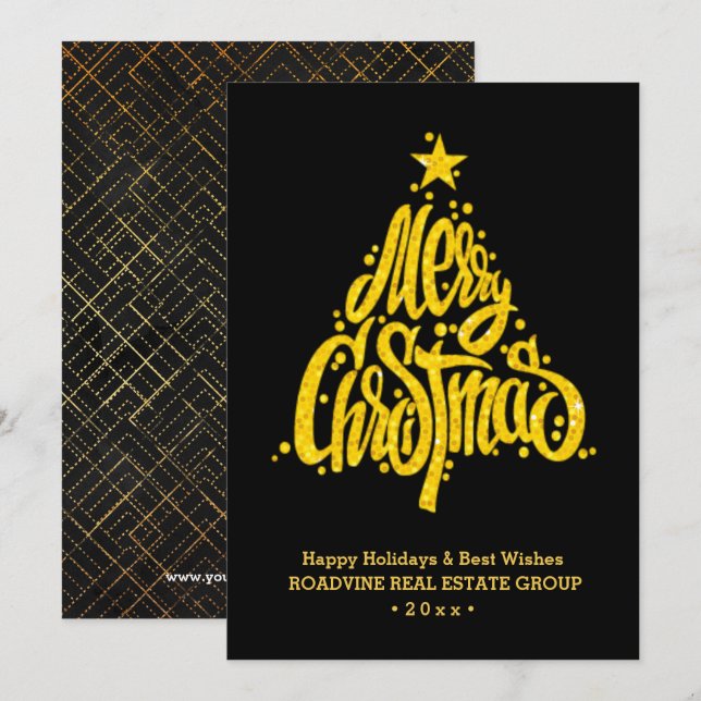 Corporate Greeting Elegant Gold Script Business Holiday Card (Front/Back)