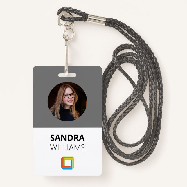 Corporate Grey Custom Employee ID Badge (Front with Lanyard)