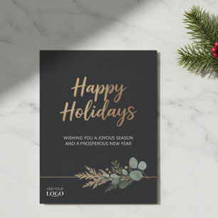 Corporate Happy Holidays Black & Gold Holiday Logo Card