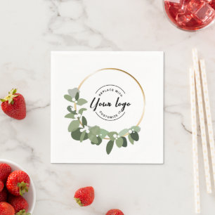 Corporate Holiday Green Wreath Custom Logo Napkin