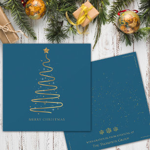Corporate Holiday Merry Christmas Blue and Gold Card