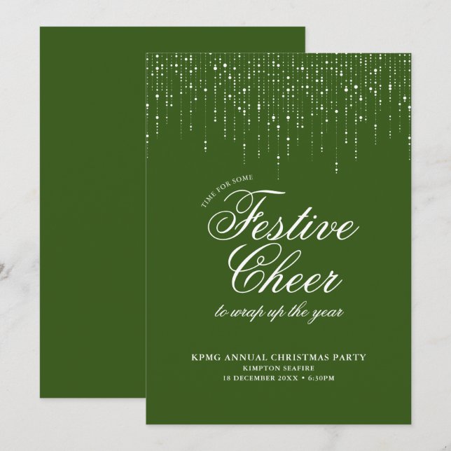 Corporate Holiday Party  Green White Festive Cheer Invitation (Front/Back)
