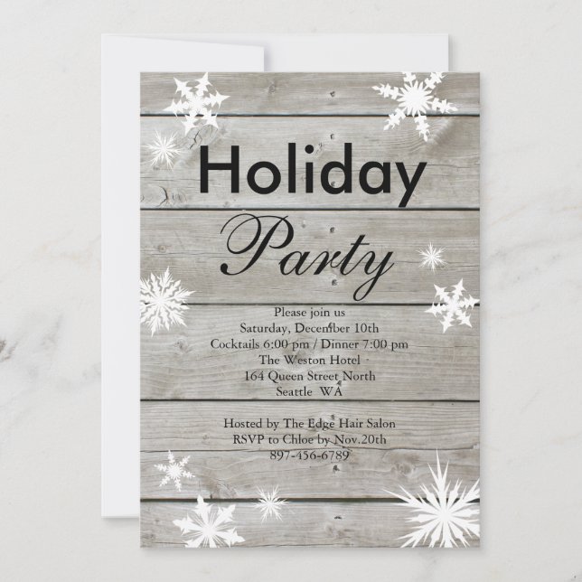 Corporate Holiday Party Invitation on Barnboard (Front)