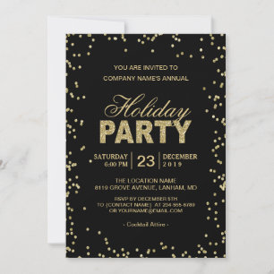 Corporate Holiday Party   Trendy Gold Glitter Dots Invitation