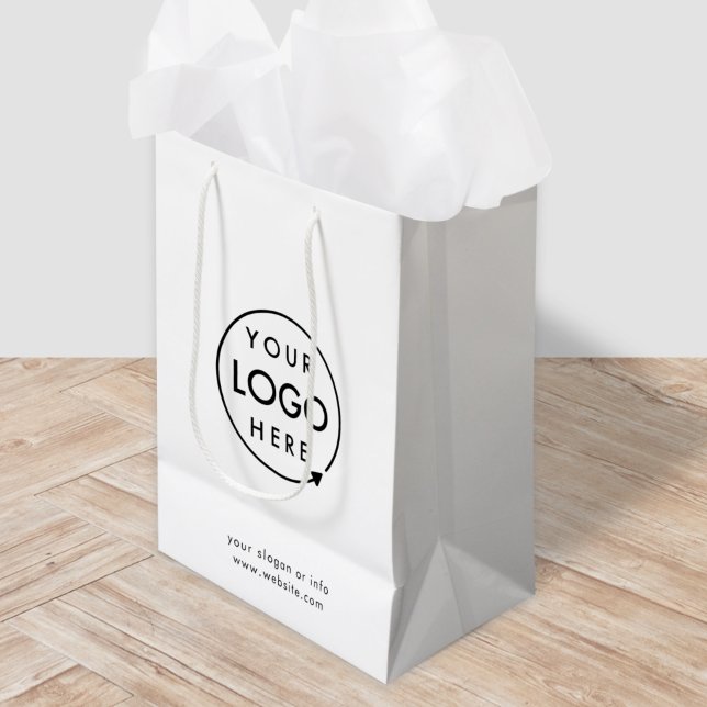 Corporate Logo | Business Modern Minimalist Medium Gift Bag (Minimalist white company branded gift bags for small business gifting, packaging & brand promotion.)