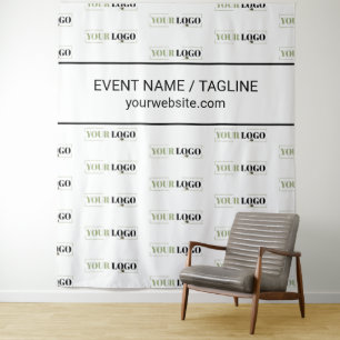 Corporate Logo Custom Text Half Drop Repeat White Tapestry