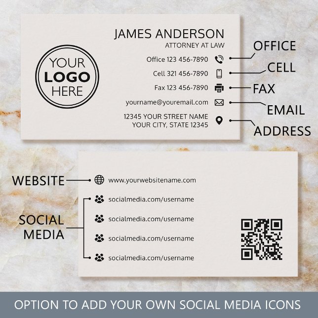 Corporate Logo Fax QR Code Professional Off-White Business Card (Creator Uploaded)