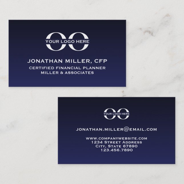 Corporate Logo Navy Blue Minimalist Business Card (Front/Back)