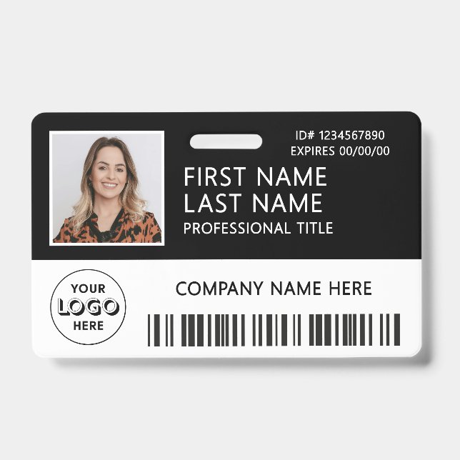 Corporate Logo Photo ID Barcode Black Name  Badge (Front)