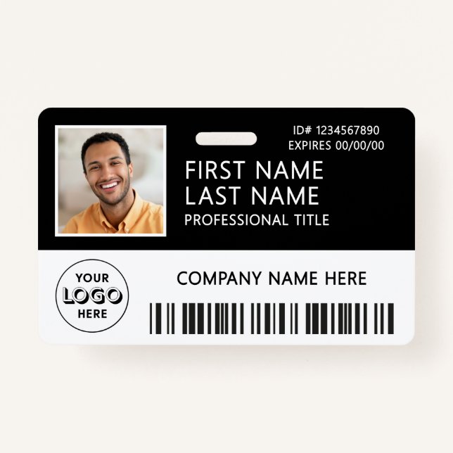 Corporate Logo Photo ID Barcode Black Name  Badge (Front)