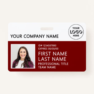 Corporate Logo Photo ID Barcode Burgundy Name Badge