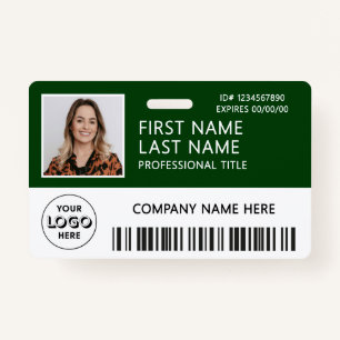 Corporate Logo Photo ID Barcode Dark Green Name Badge