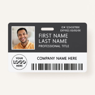 Corporate Logo Photo ID Barcode Gray Name Badge