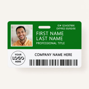 Corporate Logo Photo ID Barcode Green Name Badge