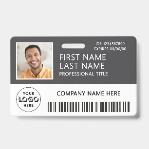 Corporate Logo Photo ID Barcode Grey Name Badge