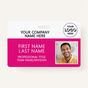Corporate Logo Photo ID Barcode Hot Pink Name Badge