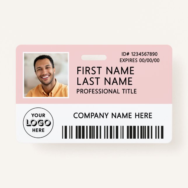 Corporate Logo Photo ID Barcode Pink Badge (Front)