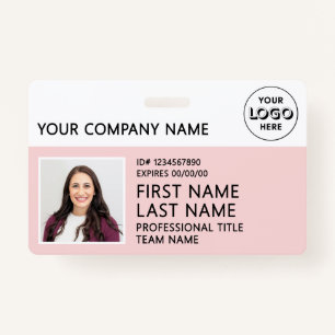 Corporate Logo Photo ID Barcode Pink Name  Badge
