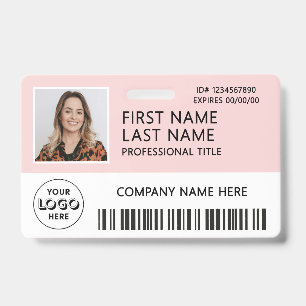 Corporate Logo Photo ID Barcode Pink Name Badge