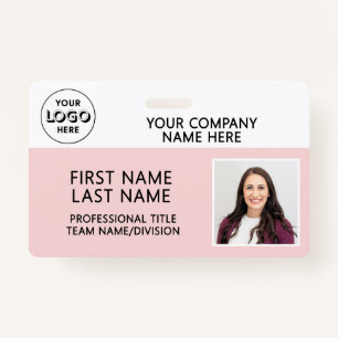 Corporate Logo Photo ID Barcode Pink Name Badge