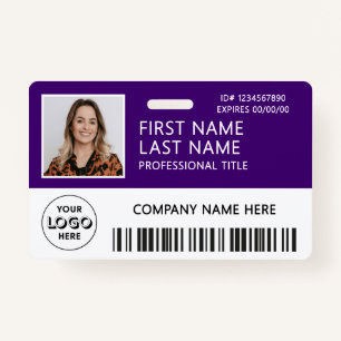 Corporate Logo Photo ID Barcode Purple Name Badge