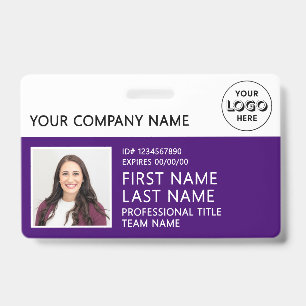 Corporate Logo Photo ID Barcode Purple Name Badge