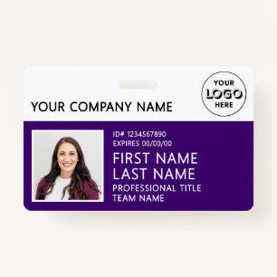 Corporate Logo Photo ID Barcode Purple Name Badge