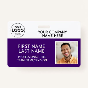 Corporate Logo Photo ID Barcode Purple Name Badge